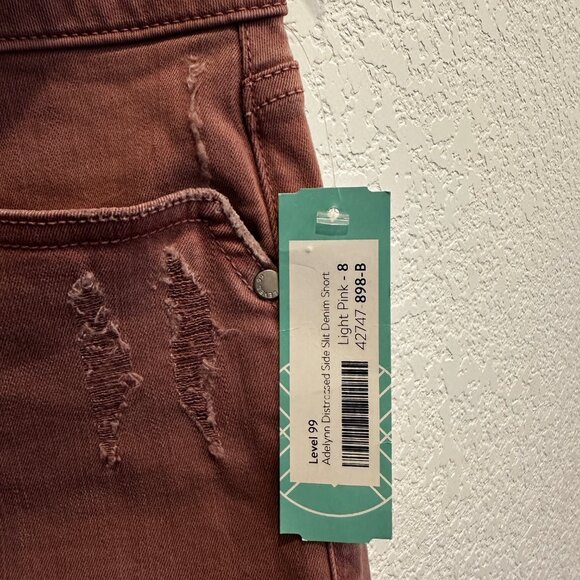 NWT!! Size 8 - Level 99 Adelynn Side Slit Distressed Light Pink Denim Shorts - Picture 3 of 10
